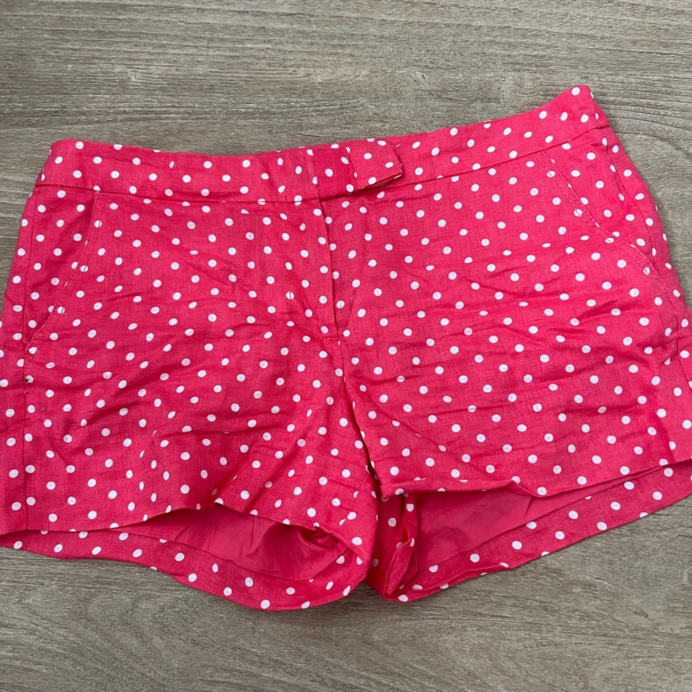 Jcrew linen pink and white polka dot shorts size 10 - Picture 2 of 8